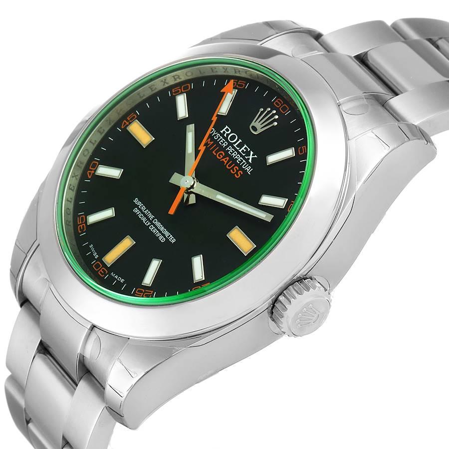 Rolex Milgauss Black Dial Green Crystal Steel Mens Watch 116400V Unworn For Sale 1