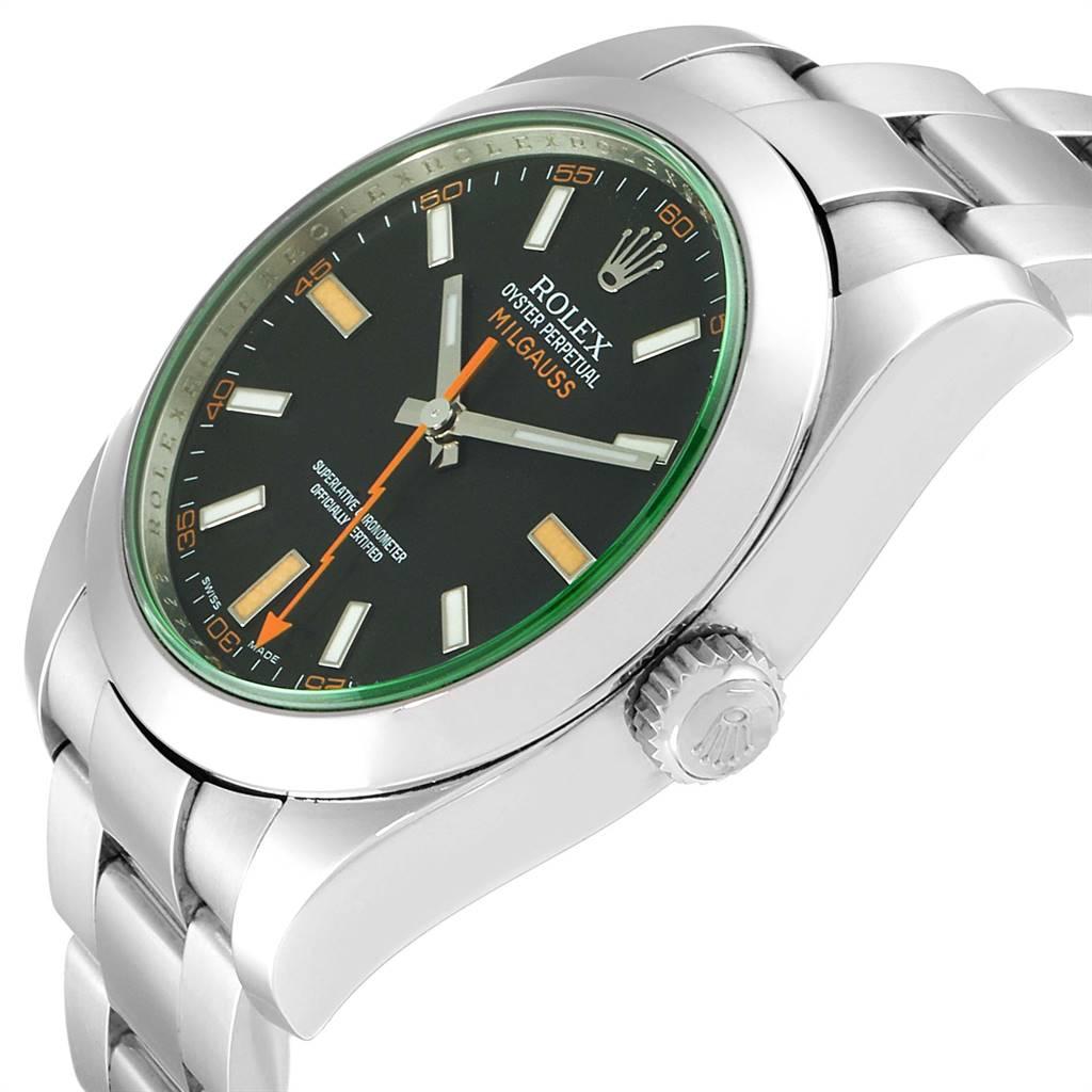 Rolex Milgauss Black Dial Green Domed Bezel Crystal Men's Watch 116400V For Sale 1