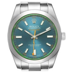 Rolex Milgauss Blue Dial Green Crystal Steel Men's Watch 116400 Box