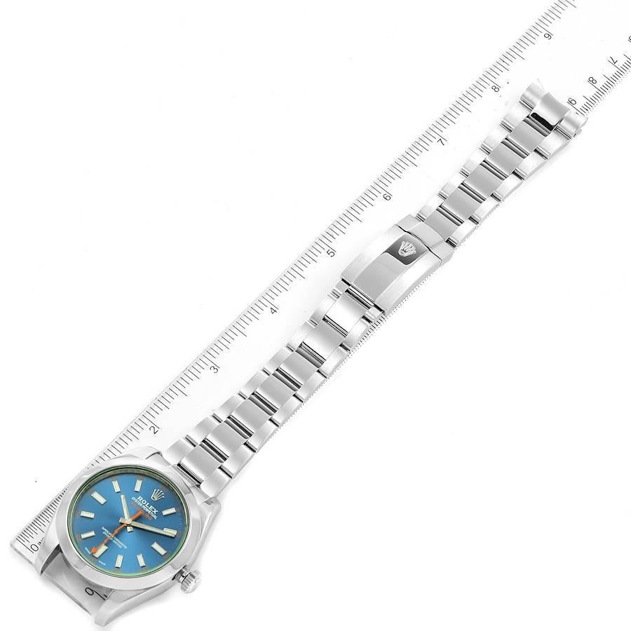 Rolex Milgauss Blue Dial Green Crystal Steel Mens Watch 116400 6