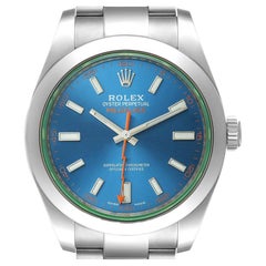 Rolex Milgauss Blue Dial Green Crystal Steel Mens Watch 116400
