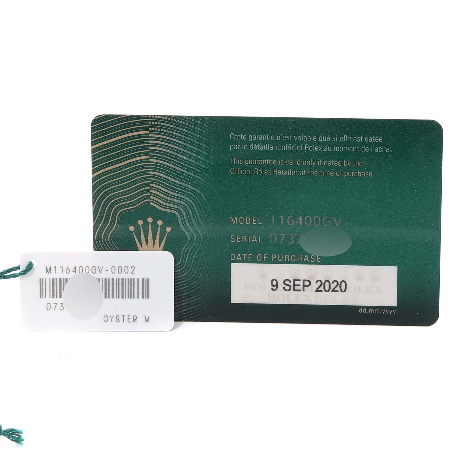 Rolex Montre Milgauss en acier et cristal vert avec cadran bleu et carte boîte 116400GV pour hommes en vente 6