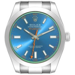 Rolex Milgauss Blue Dial Green Crystal Steel Mens Watch 116400GV Box Card
