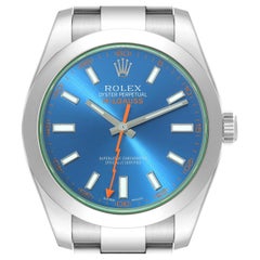 Rolex Milgauss Blue Dial Green Crystal Steel Mens Watch 116400GV Box Card