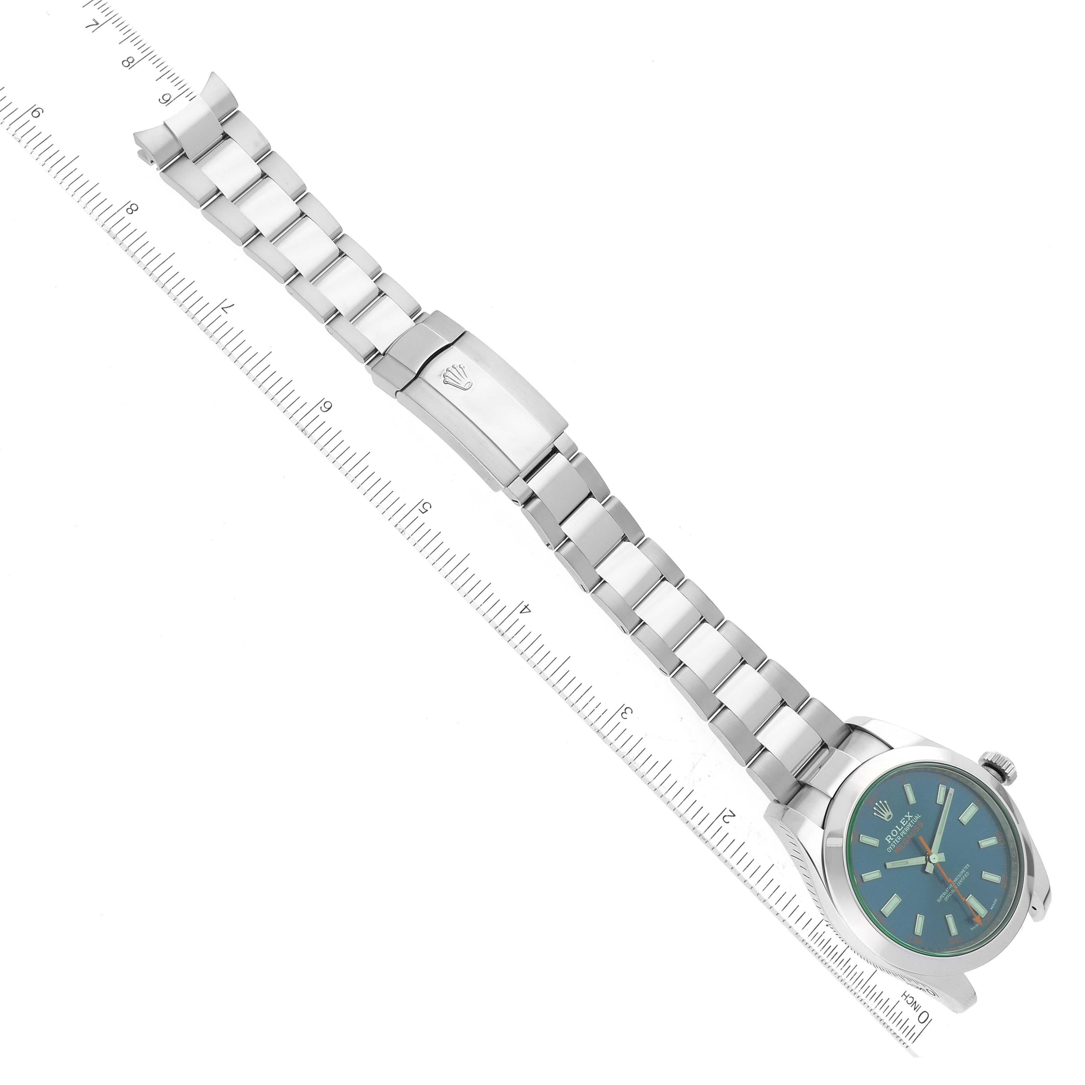 Rolex Milgauss Blue Dial Green Crystal Steel Mens Watch 116400GV Card For Sale 3