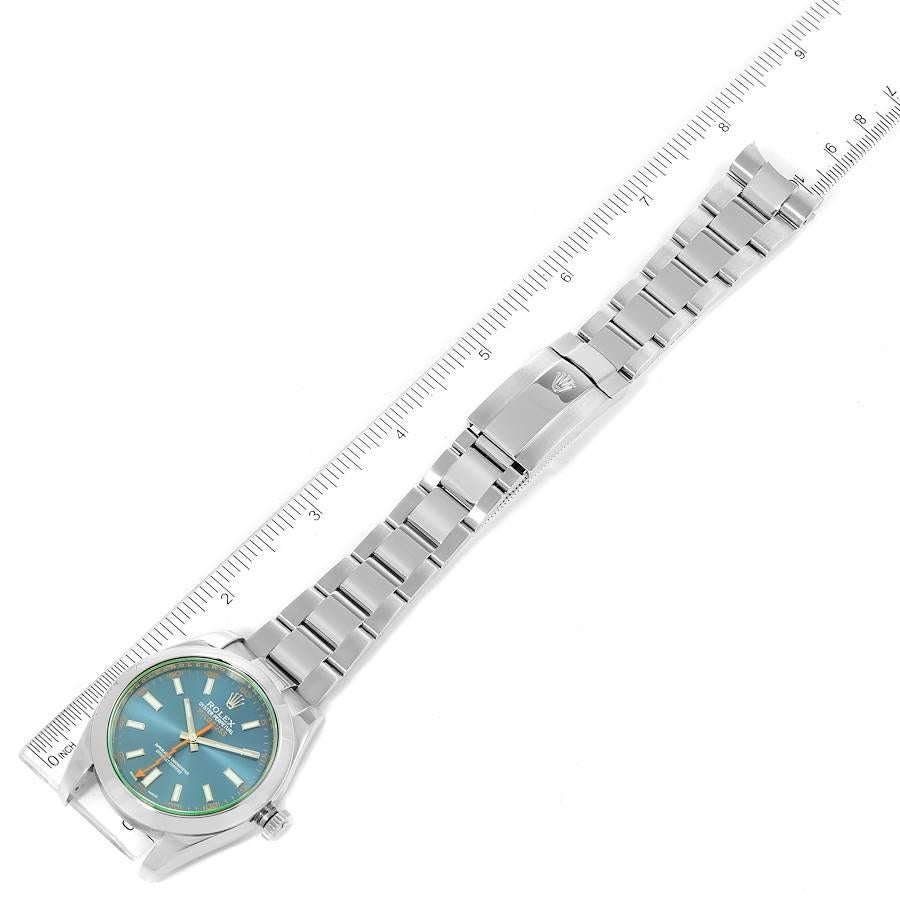 Rolex Milgauss Blue Dial Green Crystal Steel Mens Watch 116400GV For Sale 6