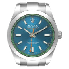 Rolex Milgauss Blue Dial Green Crystal Steel Mens Watch 116400GV