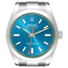 Rolex Milgauss Blue Dial Green Crystal Steel Mens Watch 116400GV