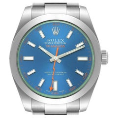 Rolex Milgauss Blue Dial Green Crystal Steel Mens Watch 116400GV