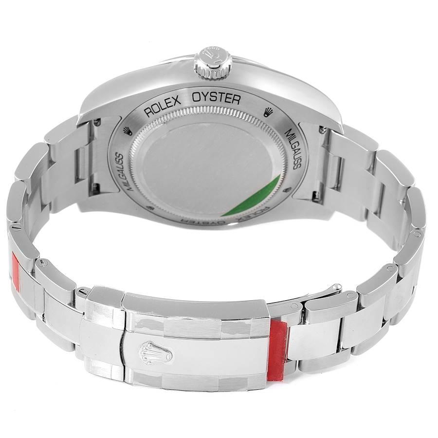 Rolex Milgauss Blue Dial Green Crystal Steel Mens Watch 116400GV Unworn For Sale 3