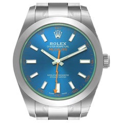 Rolex Milgauss Blue Dial Green Crystal Steel Mens Watch 116400GV Unworn