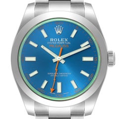 Rolex Milgauss Blue Dial Green Crystal Steel Mens Watch 116400GV Unworn