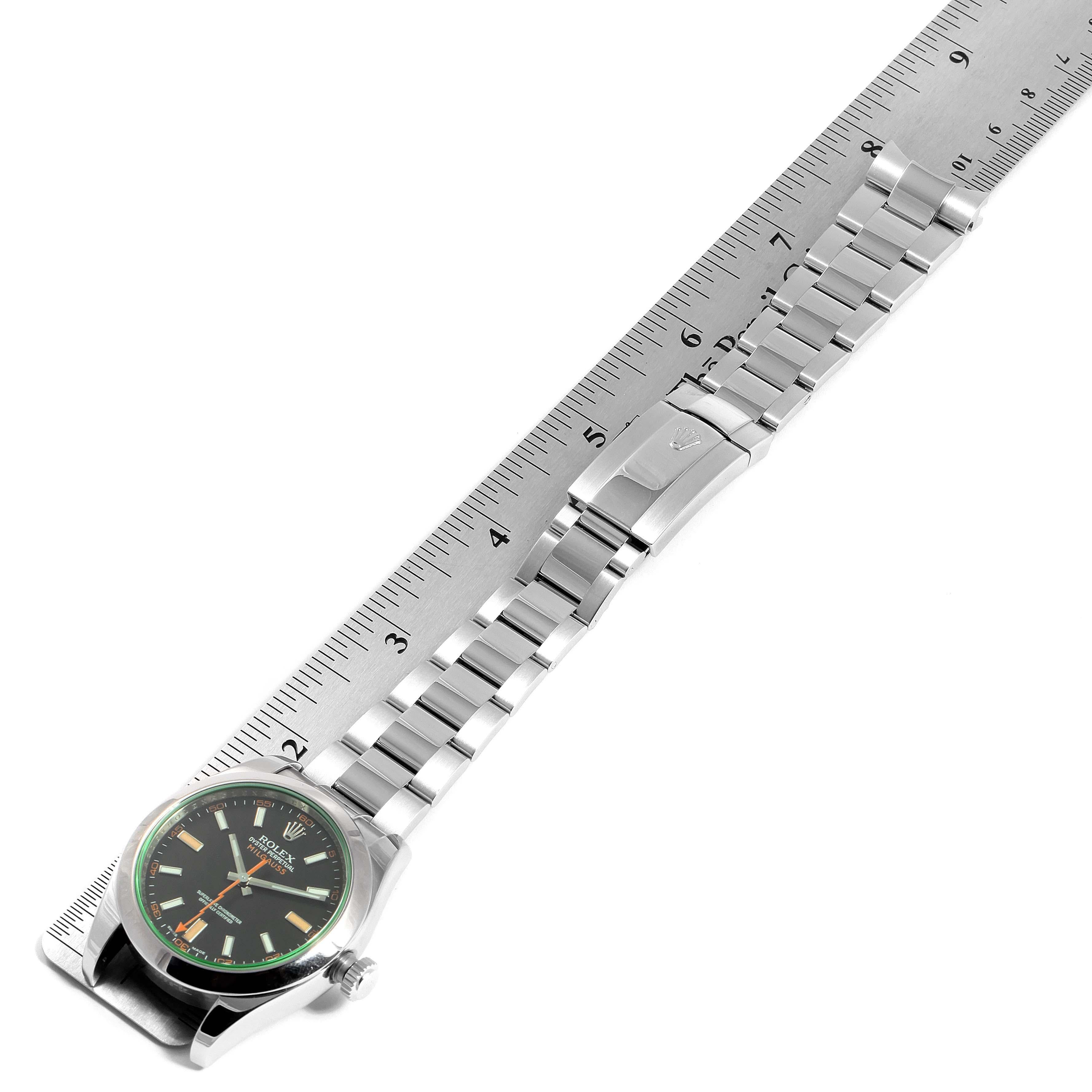 Rolex Milgauss Blue Dial Green Crystal Steel Men’s Watch 116400V For Sale 6