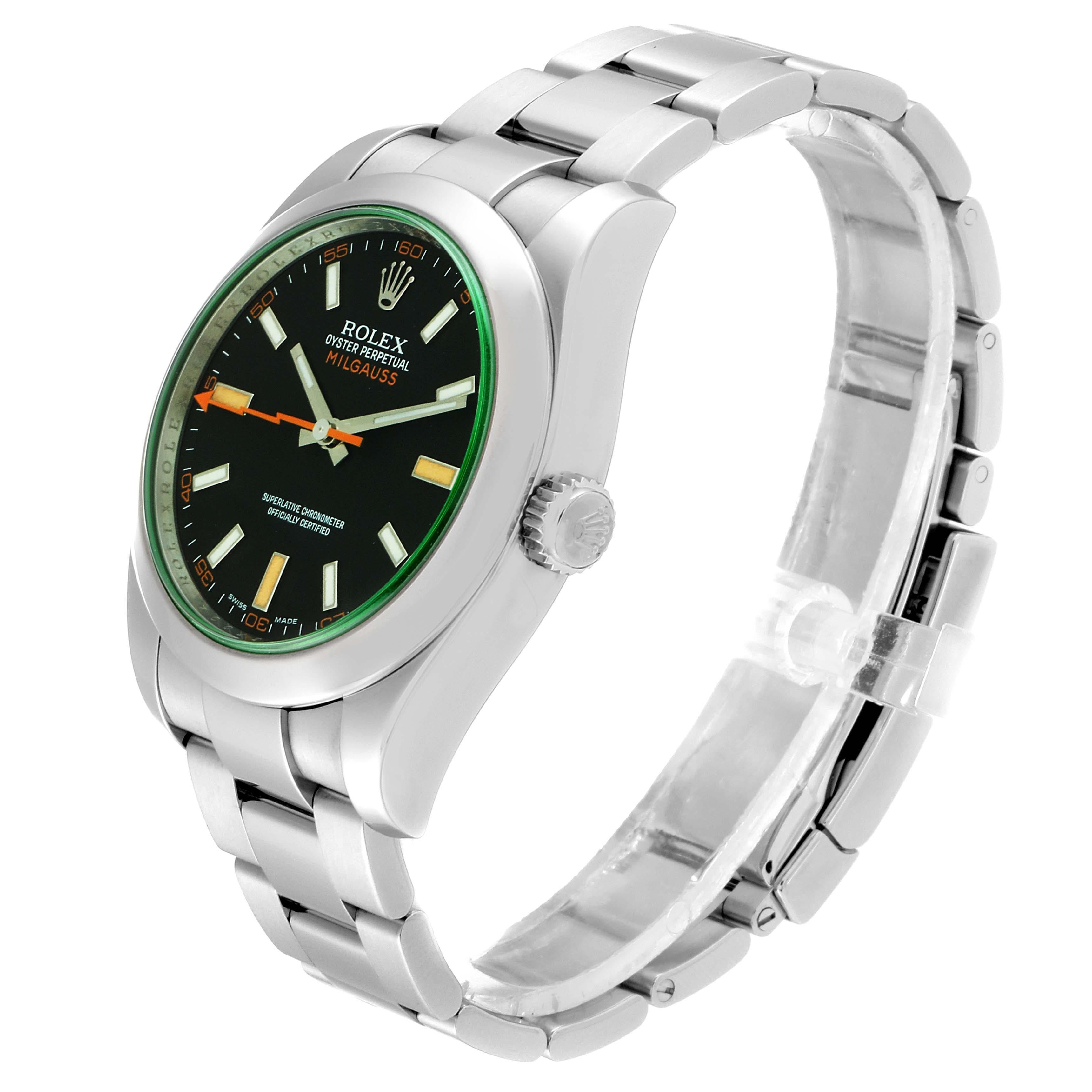 Men's Rolex Milgauss Blue Dial Green Crystal Steel Men’s Watch 116400V For Sale