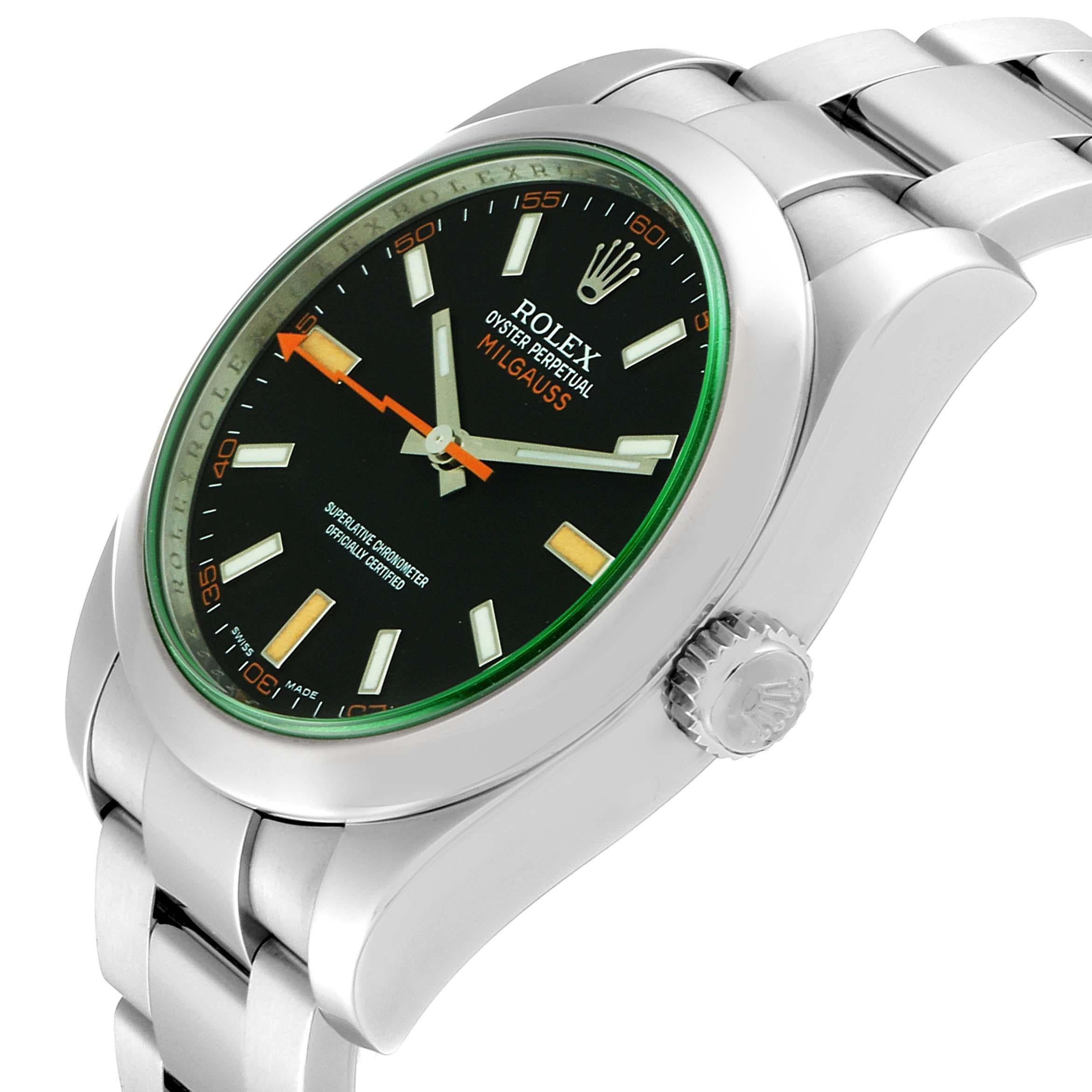 Rolex Milgauss Blue Dial Green Crystal Steel Men’s Watch 116400V For Sale 1