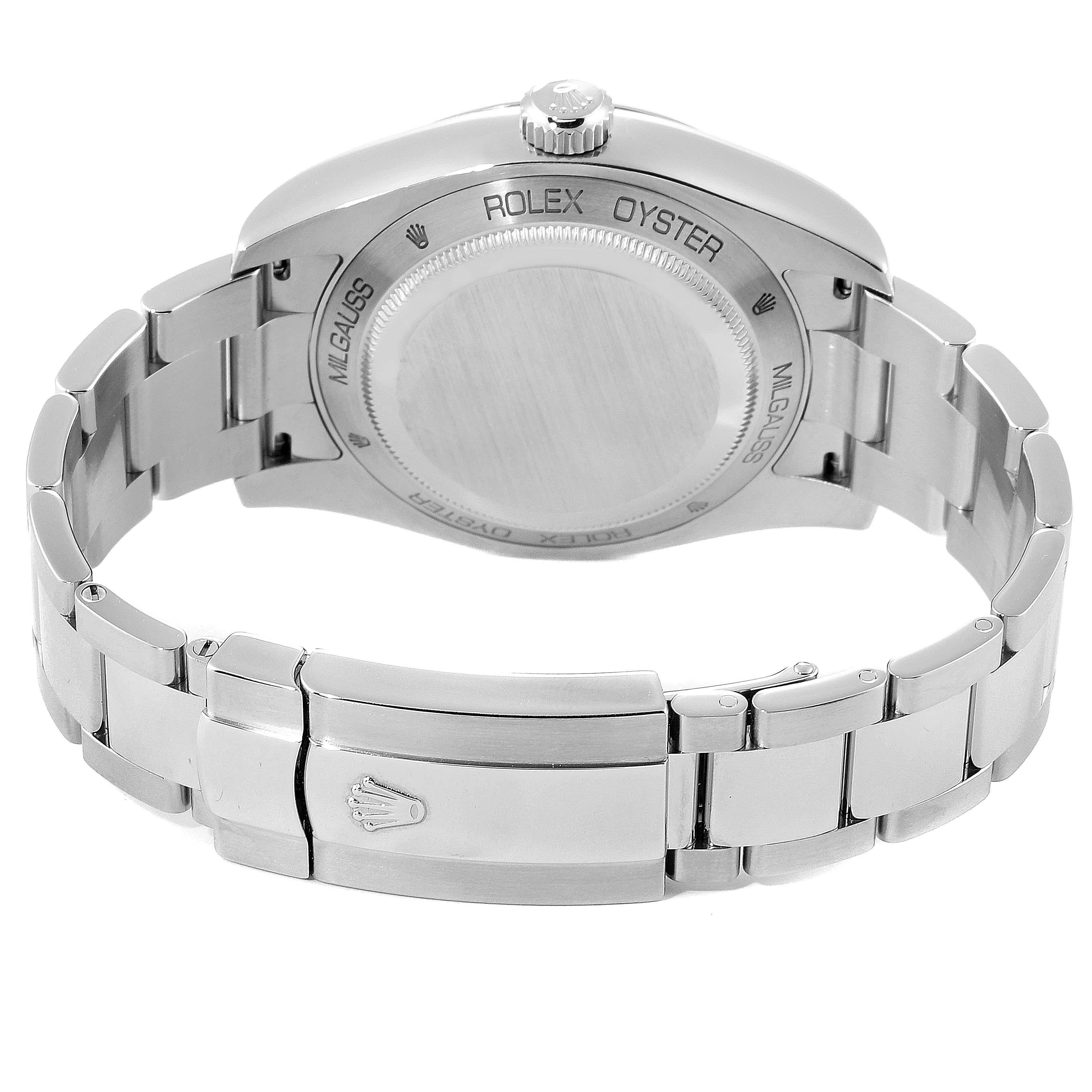 Rolex Milgauss Blue Dial Green Crystal Steel Men’s Watch 116400V For Sale 5