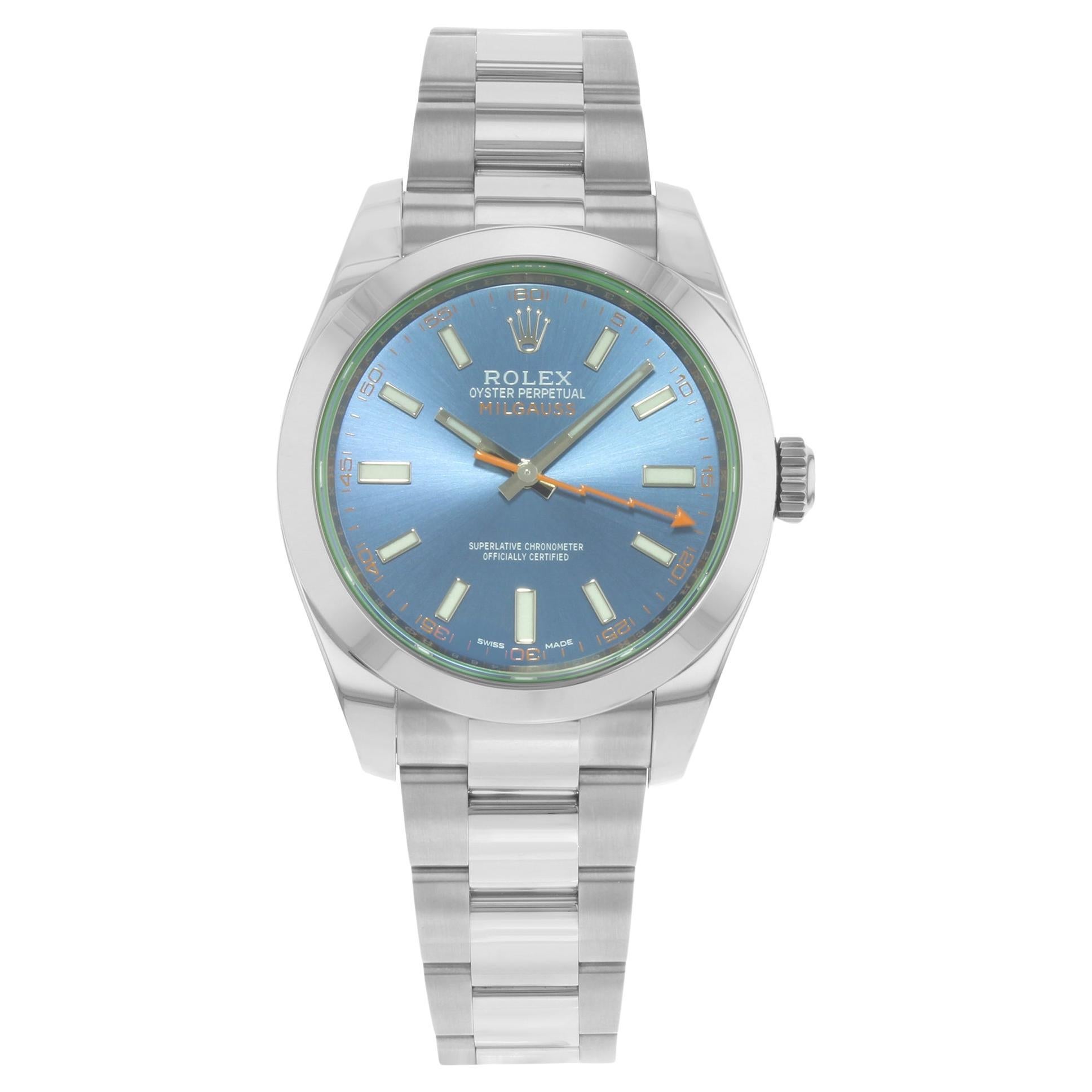 Rolex Montre automatique Milgauss bleue à cadran en acier inoxydable pour hommes 116400GV