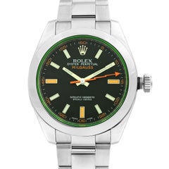 Rolex Milgauss Green Crystal Orange Hand Black Dial Mens Watch 116400GV