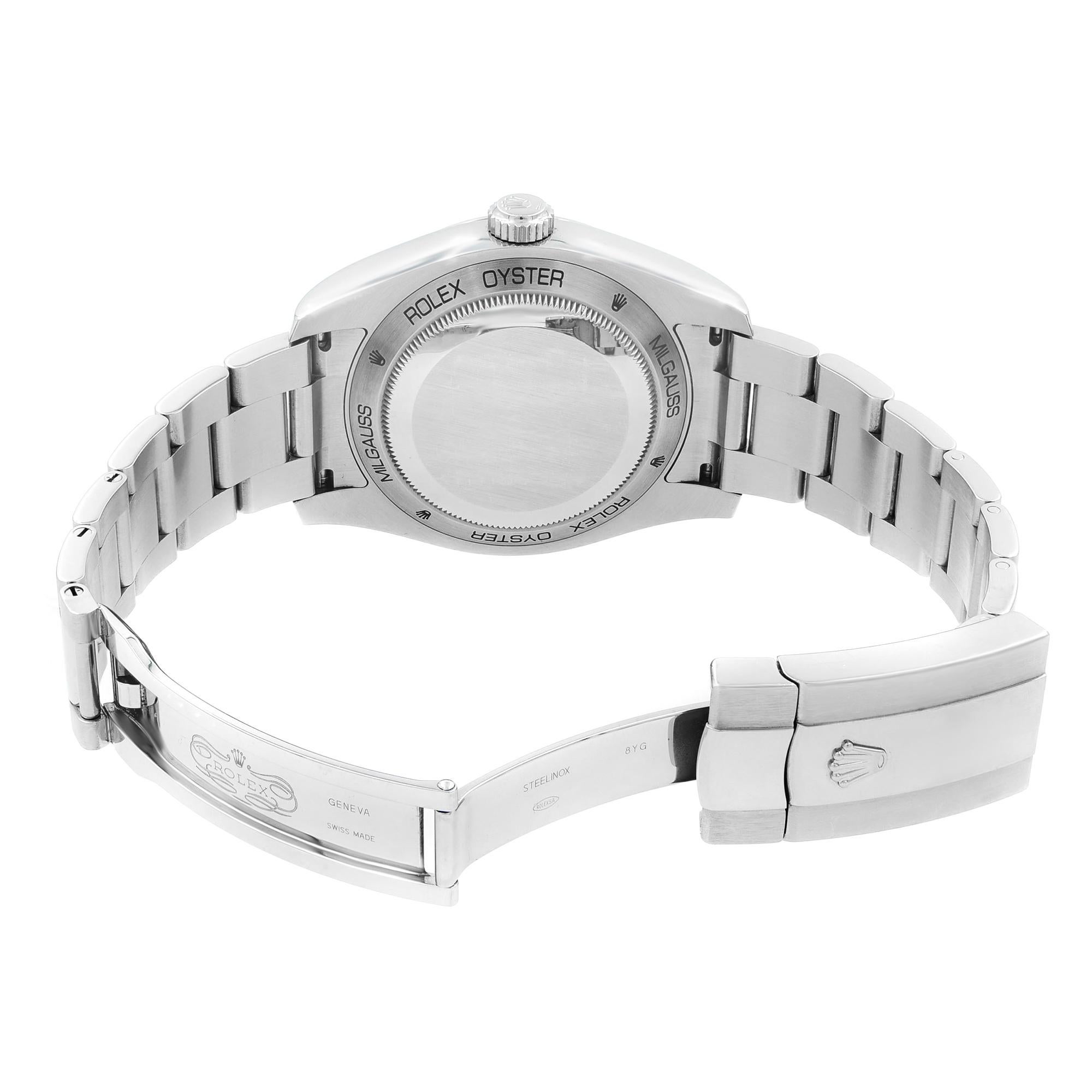 Men's Rolex Milgauss Green Sapphire Black Index Dial Steel Automatic Watch 116400GV