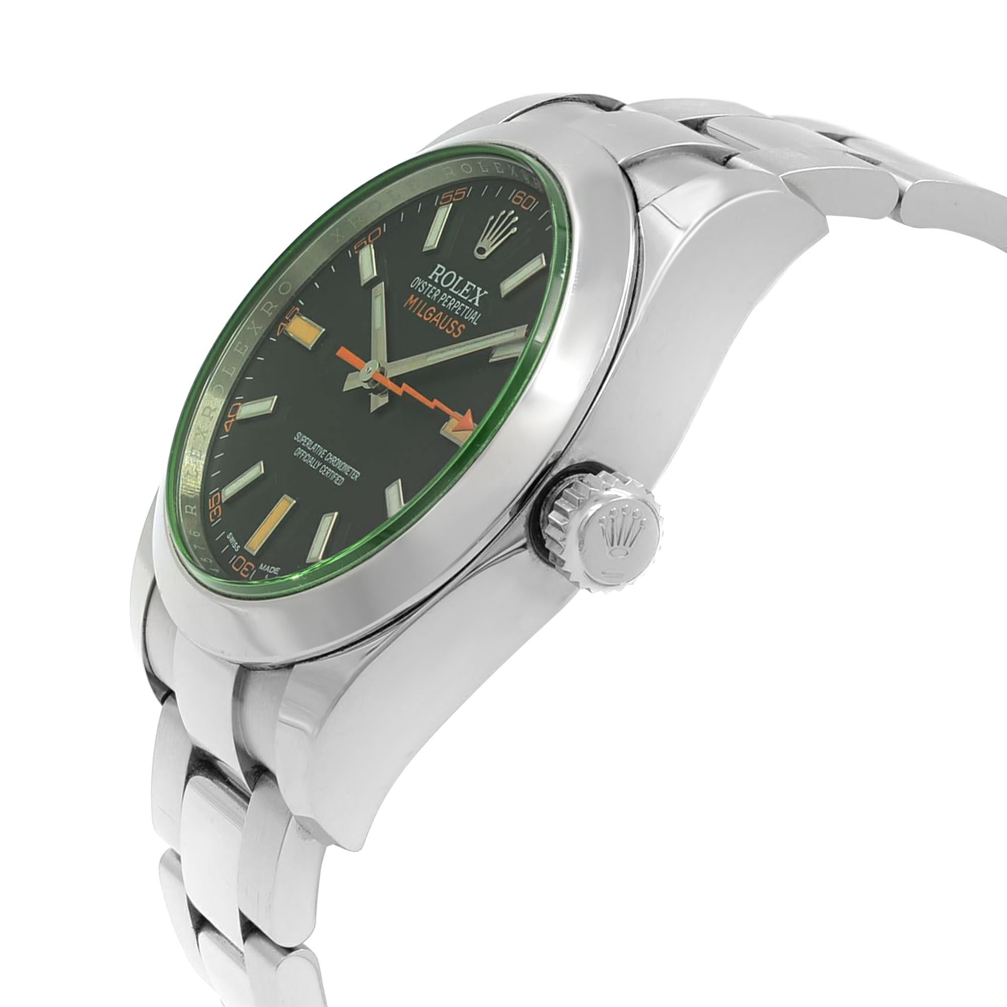 Rolex Milgauss Green Sapphire Black Index Dial Steel Automatic Watch 116400GV 1