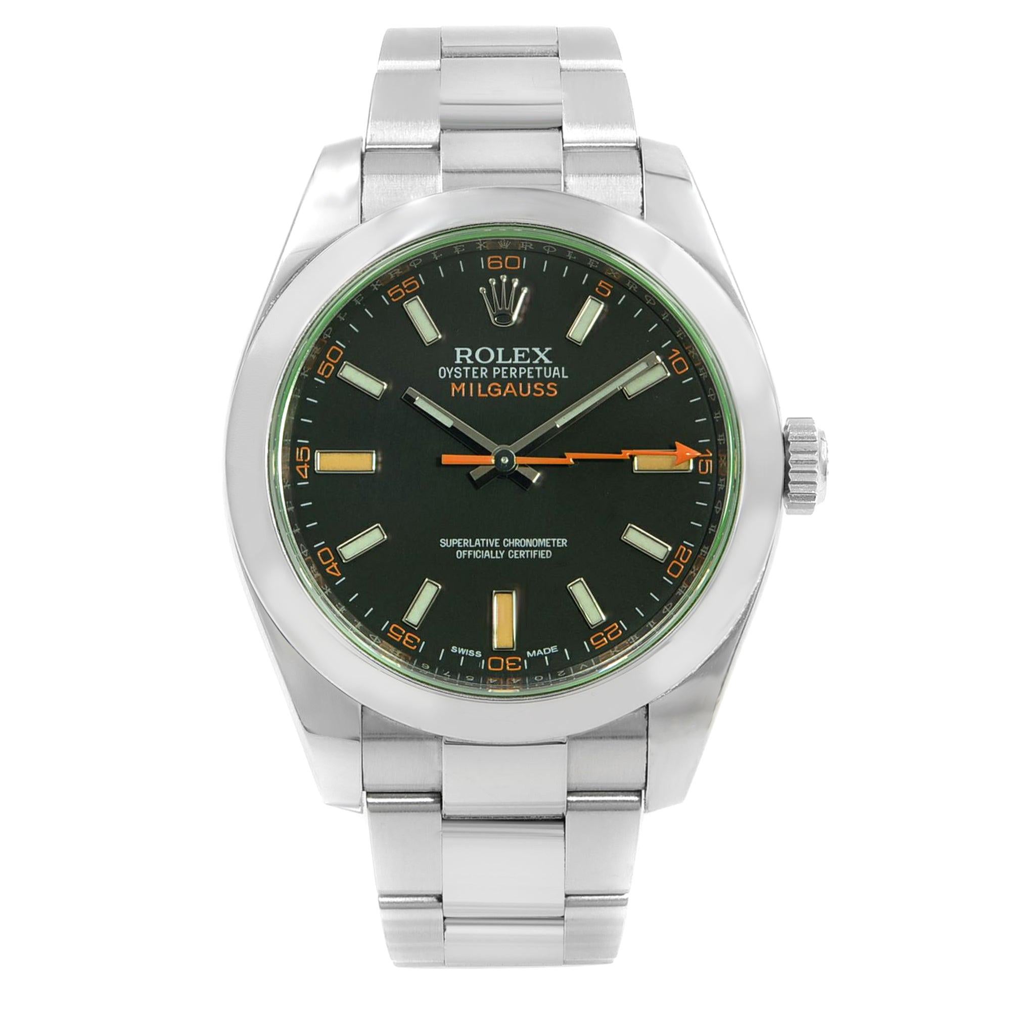 Rolex Milgauss Green Sapphire Black Index Dial Steel Automatic Watch 116400GV