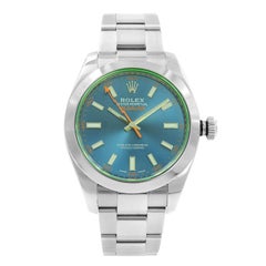 Used Rolex Milgauss Green Sapphire Blue Index Dial Steel Automatic Men Watch 116400GV