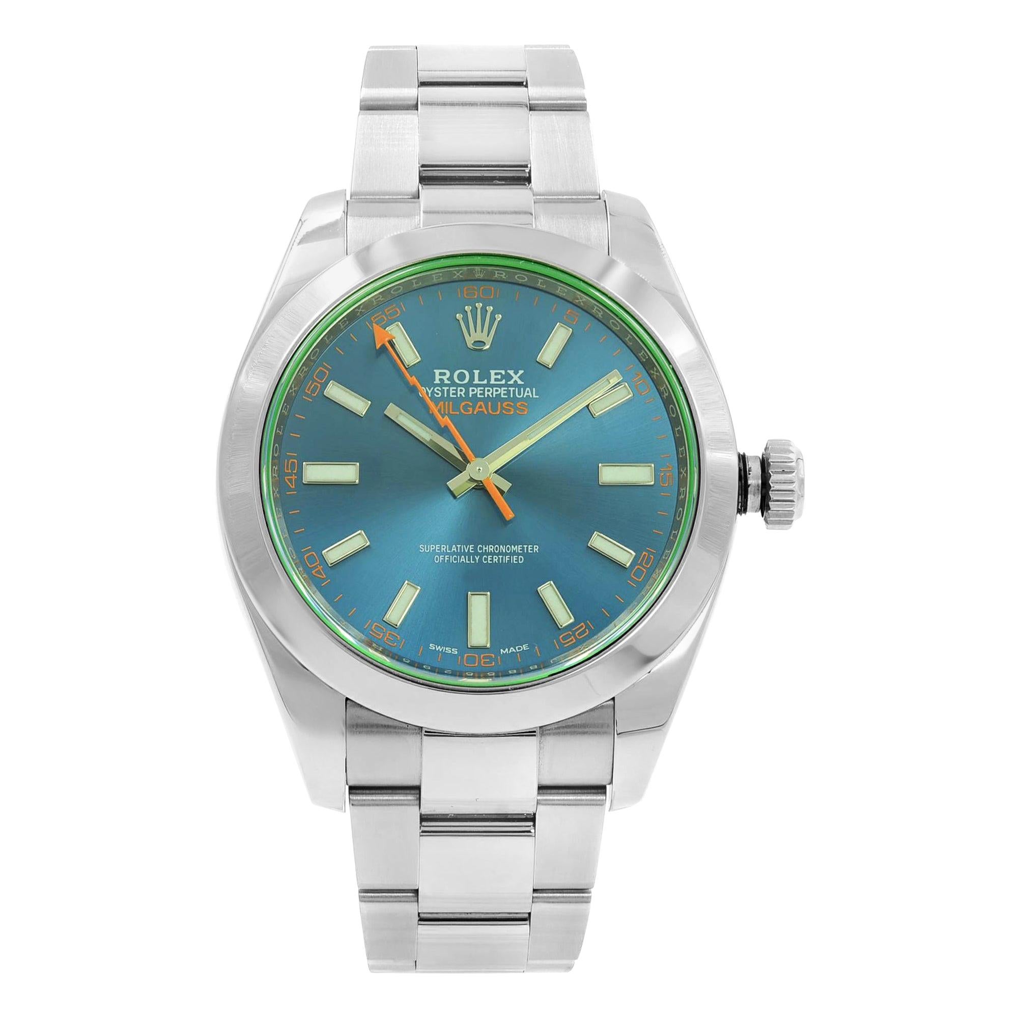 Rolex Milgauss Green Sapphire Steel Blue Index Dial Automatic 116400GV Mint B/P