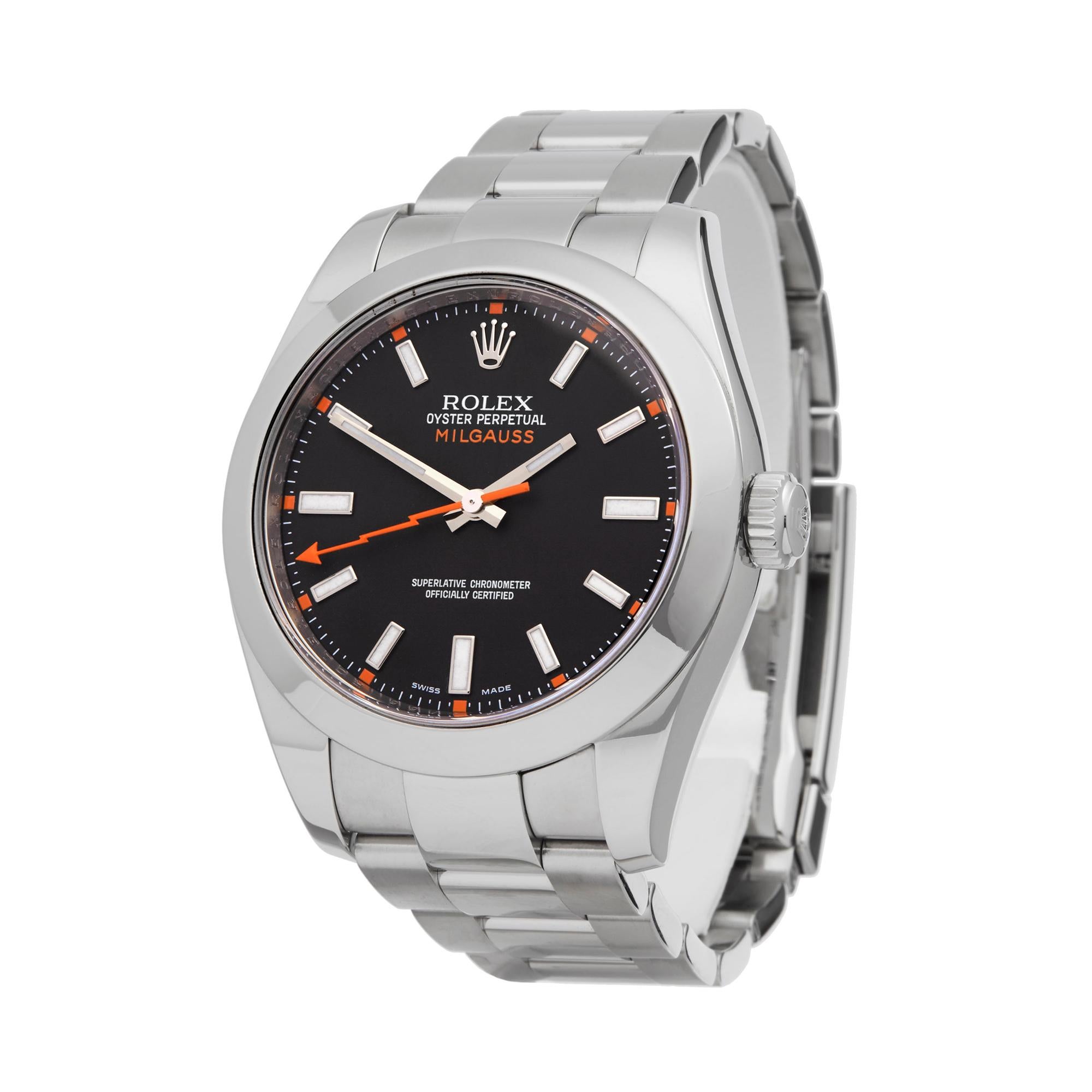 Ref: W6294
Manufacturer: Rolex
Model: Milgauss
Model Ref: 116400
Age: 22nd June 2011
Gender: Mens
Complete With: Box & Guarantee
Dial: Black Baton
Glass: Sapphire Crystal
Movement: Automatic
Water Resistance: To Manufacturers Specifications
Case: