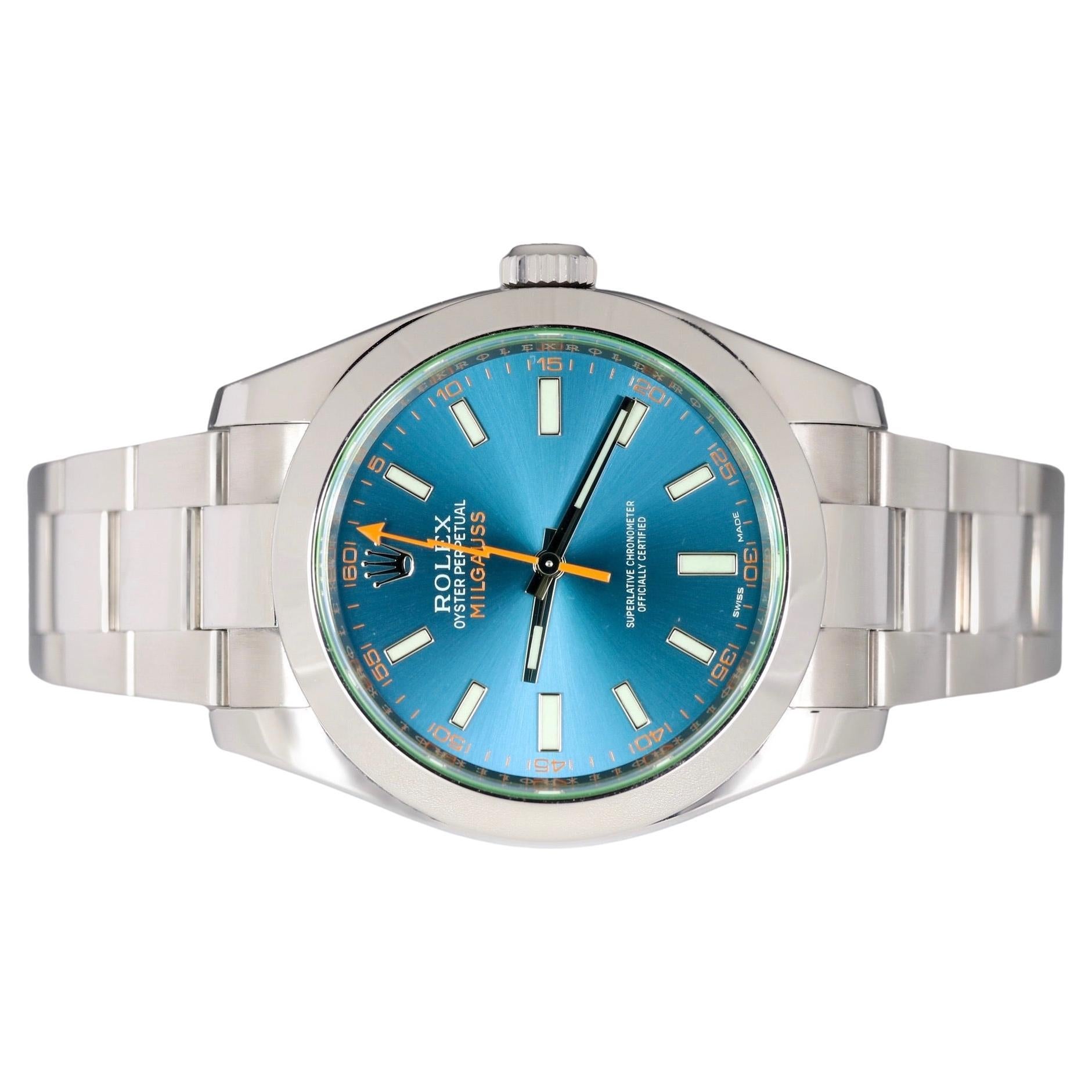 The Rolex Milgauss 116400GV is a masterpiece of engineering and style, designed for those who push the boundaries of science and innovation. This iconic timepiece combines Rolex's legendary precision with a daring design, featuring the signature