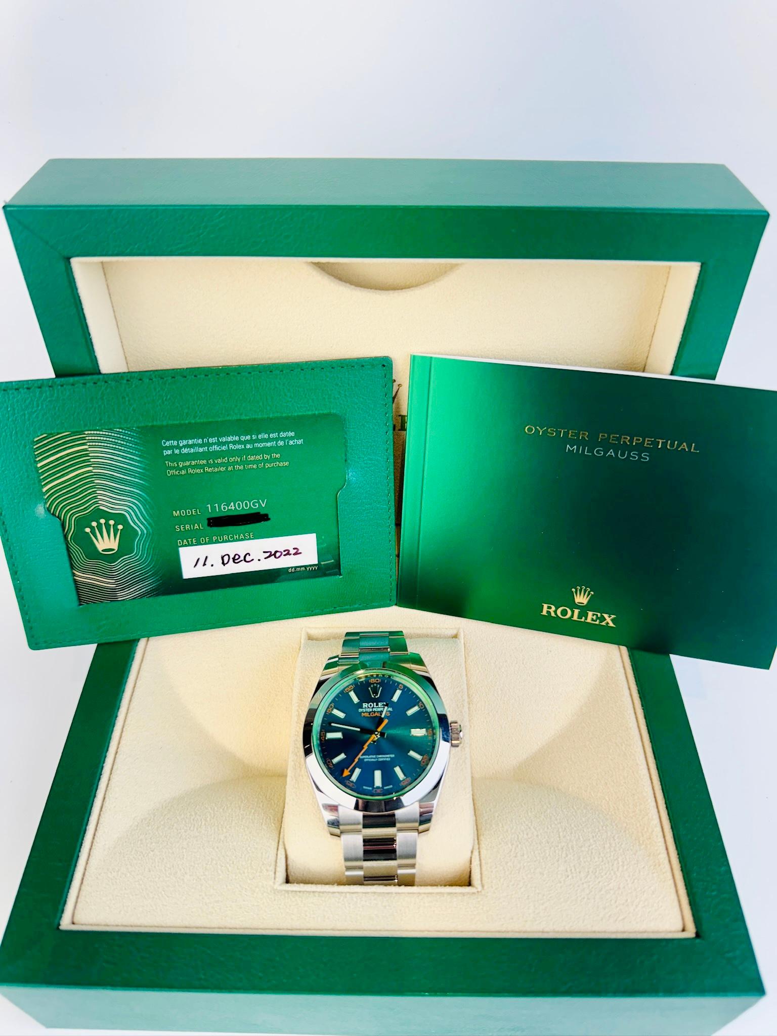 Rolex Milgauss Stainless Steel 40 mm Z-blue Dial Oyster Style: 116400GV 2022 For Sale 3