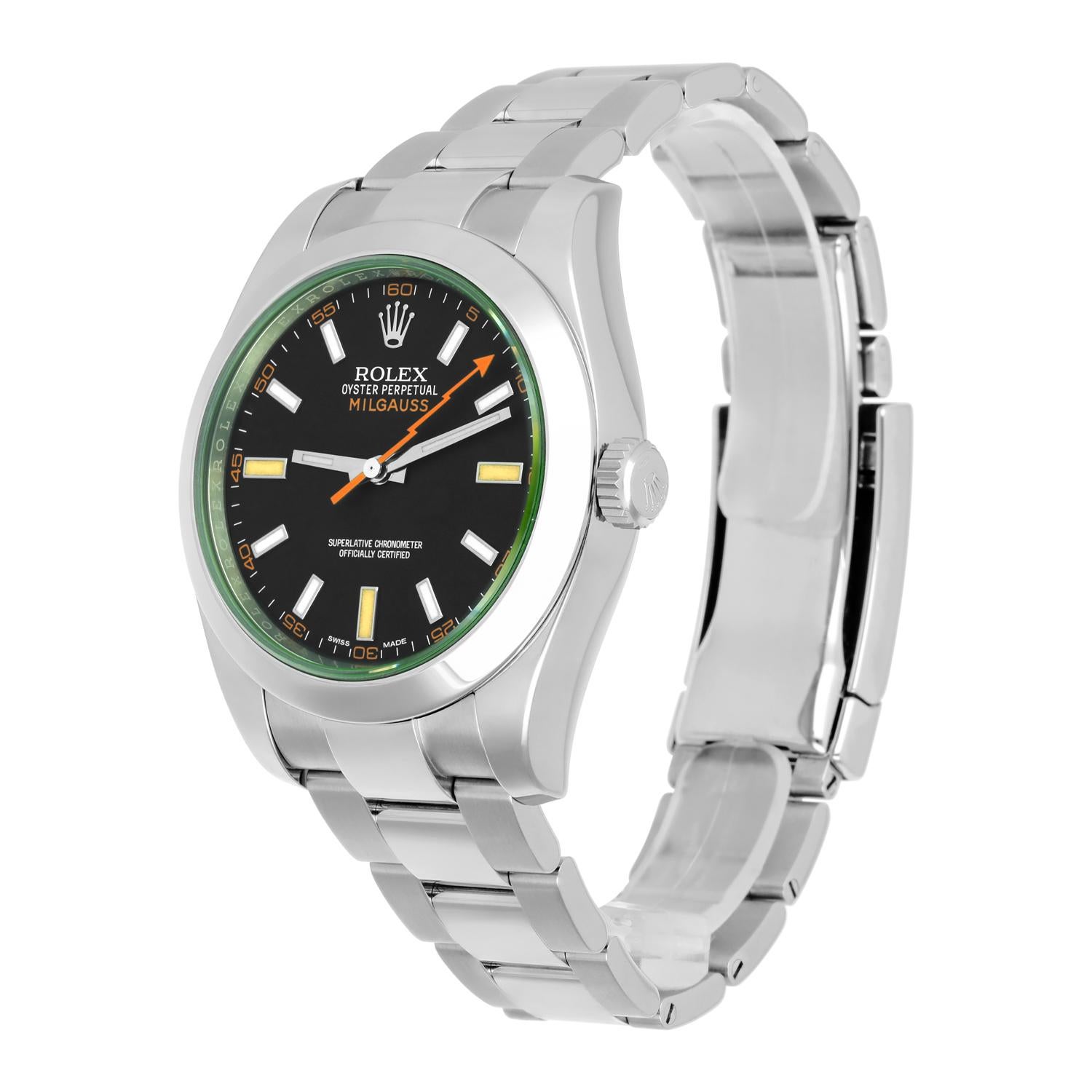 Men's Rolex Milgauss Stainless Steel 40mm Black Dial 116400GV Box/Papers MINT For Sale