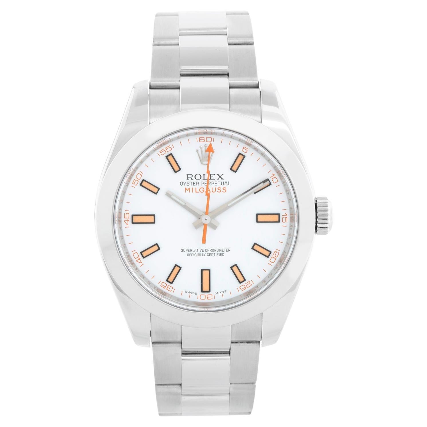 Rolex Milgauss Stainless Steel Men's Watch White Dial 116400 For Sale