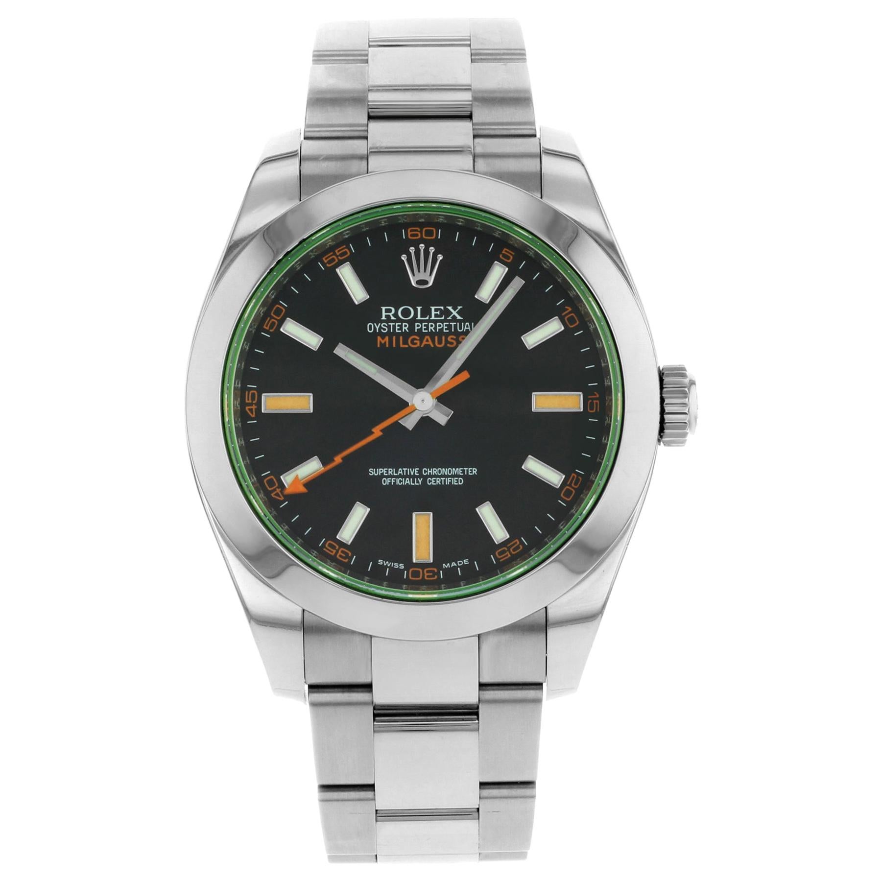 Rolex Milgauss Steel Black Dial Green Crystal Automatic Men's Watch 116400GV Bko
