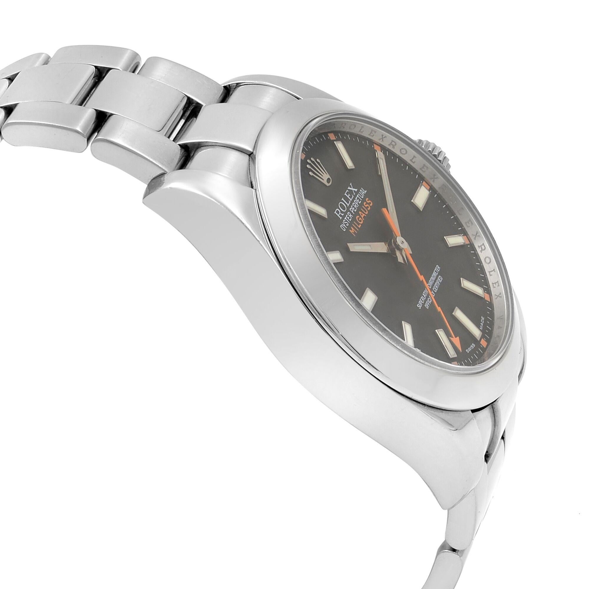 Rolex Milgauss Steel Black Dial Orange Hand Automatic Men's Watch 116400 BKO In Excellent Condition In New York, NY