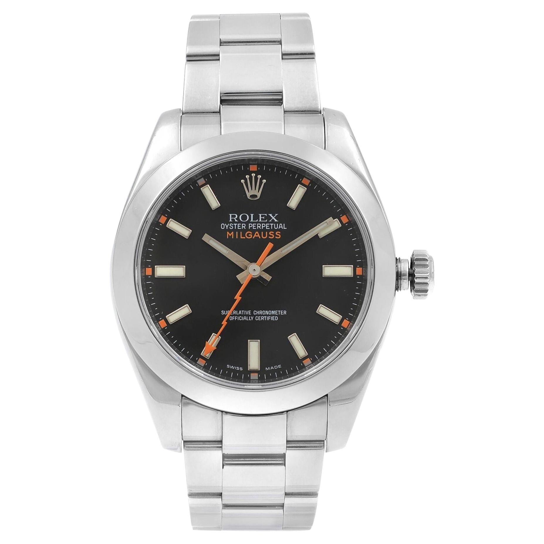 Rolex Milgauss Steel Black Dial Orange Hand Automatic Men's Watch 116400 BKO