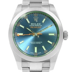 Rolex Milgauss Steel Green Sapphire Z-Blue Dial Automatic Mens Watch 116400GV