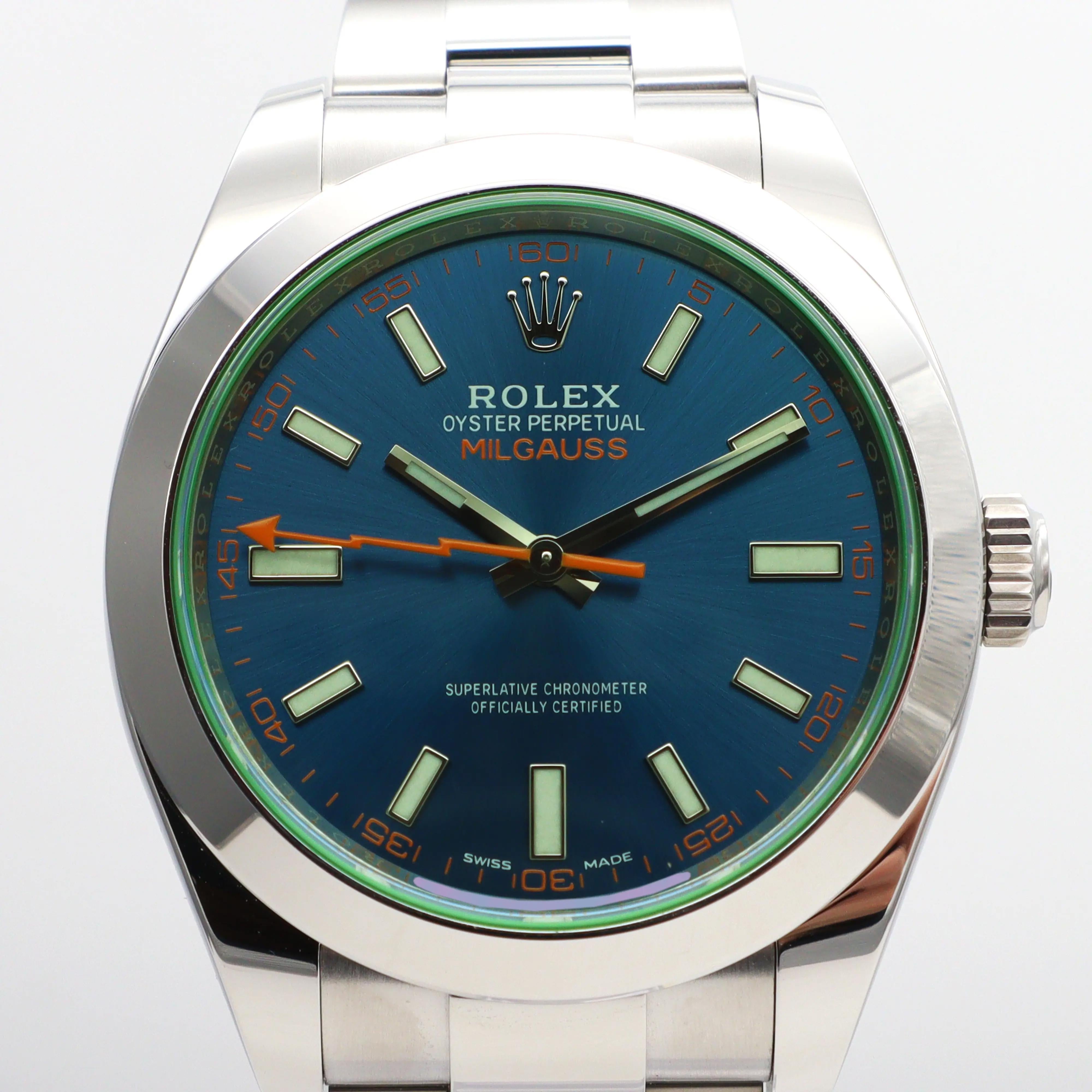 NEW Rolex Milgauss Steel Green Sapphire Z-Blue Dial Automatic Men Watch 116400GV For Sale 4