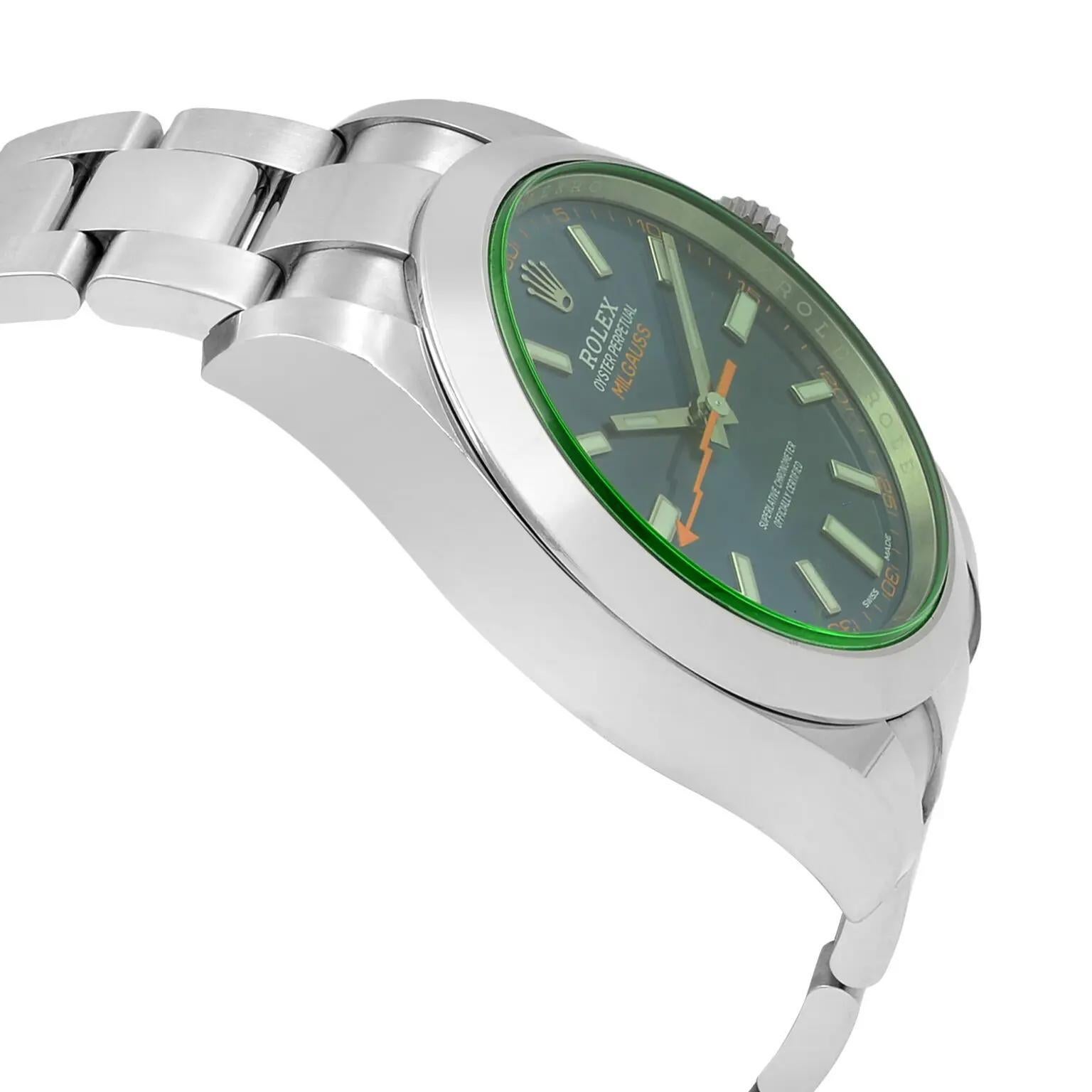 Men's Rolex Milgauss Steel Green Sapphire Z-Blue Dial Automatic Mens Watch 116400GV