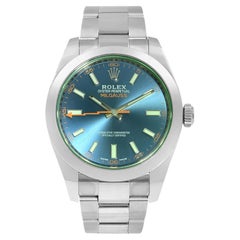 Montre automatique pour hommes Rolex Milgauss en acier, saphir vert et cadran bleu Z 116400GV