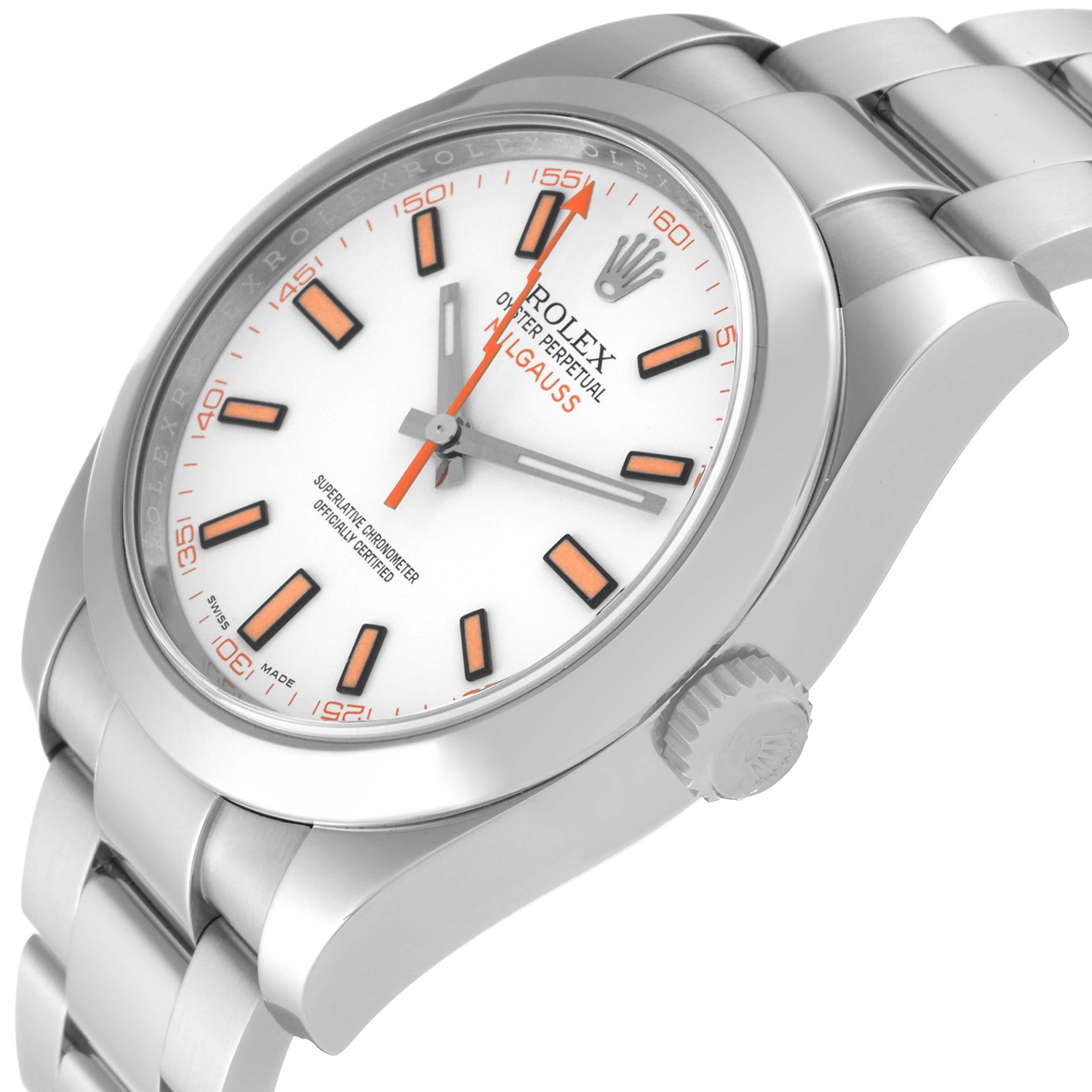 Rolex Milgauss White Dial Orange Markers Steel Mens Watch 116400 Box Card 3