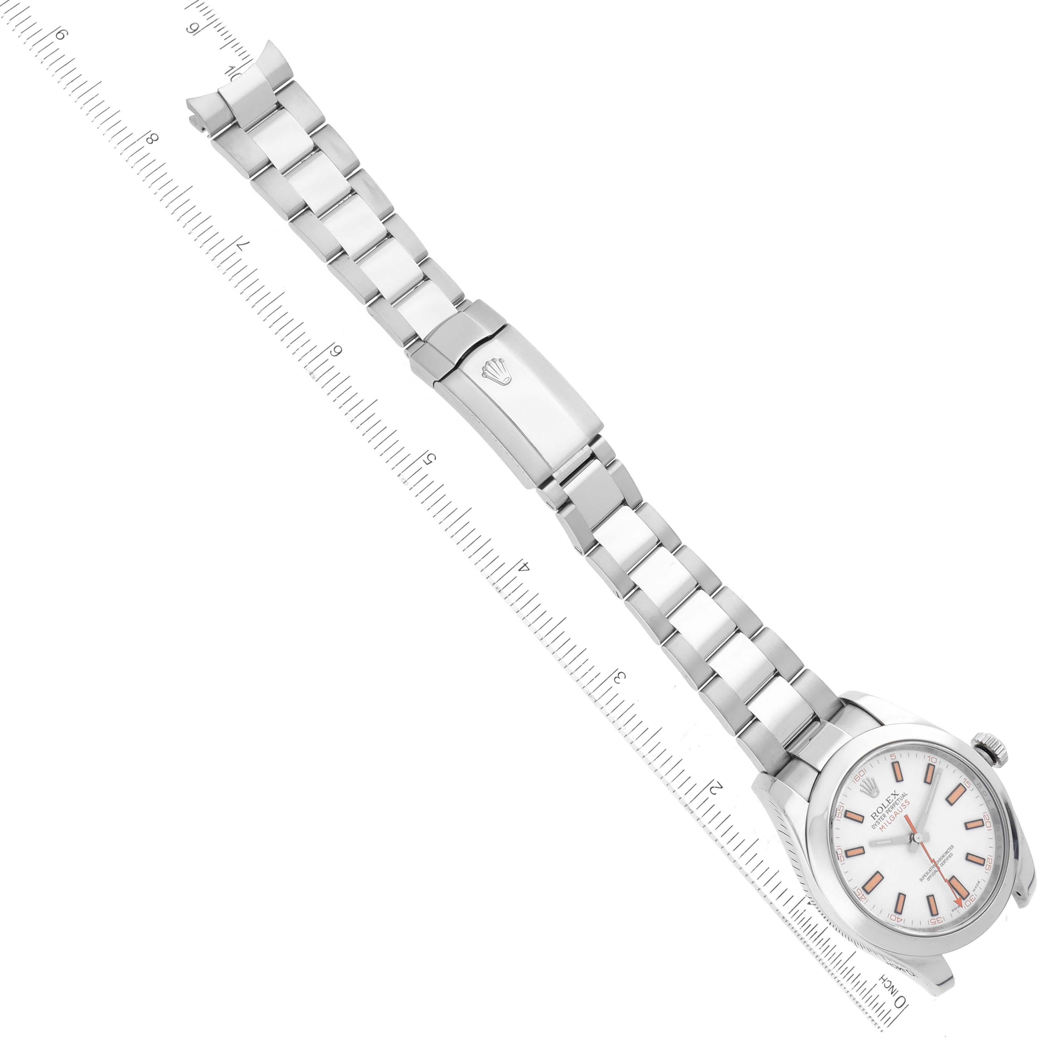 Rolex Milgauss White Dial Orange Markers Steel Mens Watch 116400 en vente 6