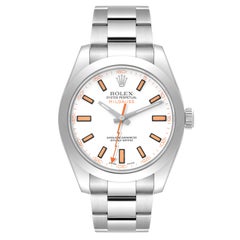 Rolex Milgauss White Dial Orange Markers Steel Mens Watch 116400