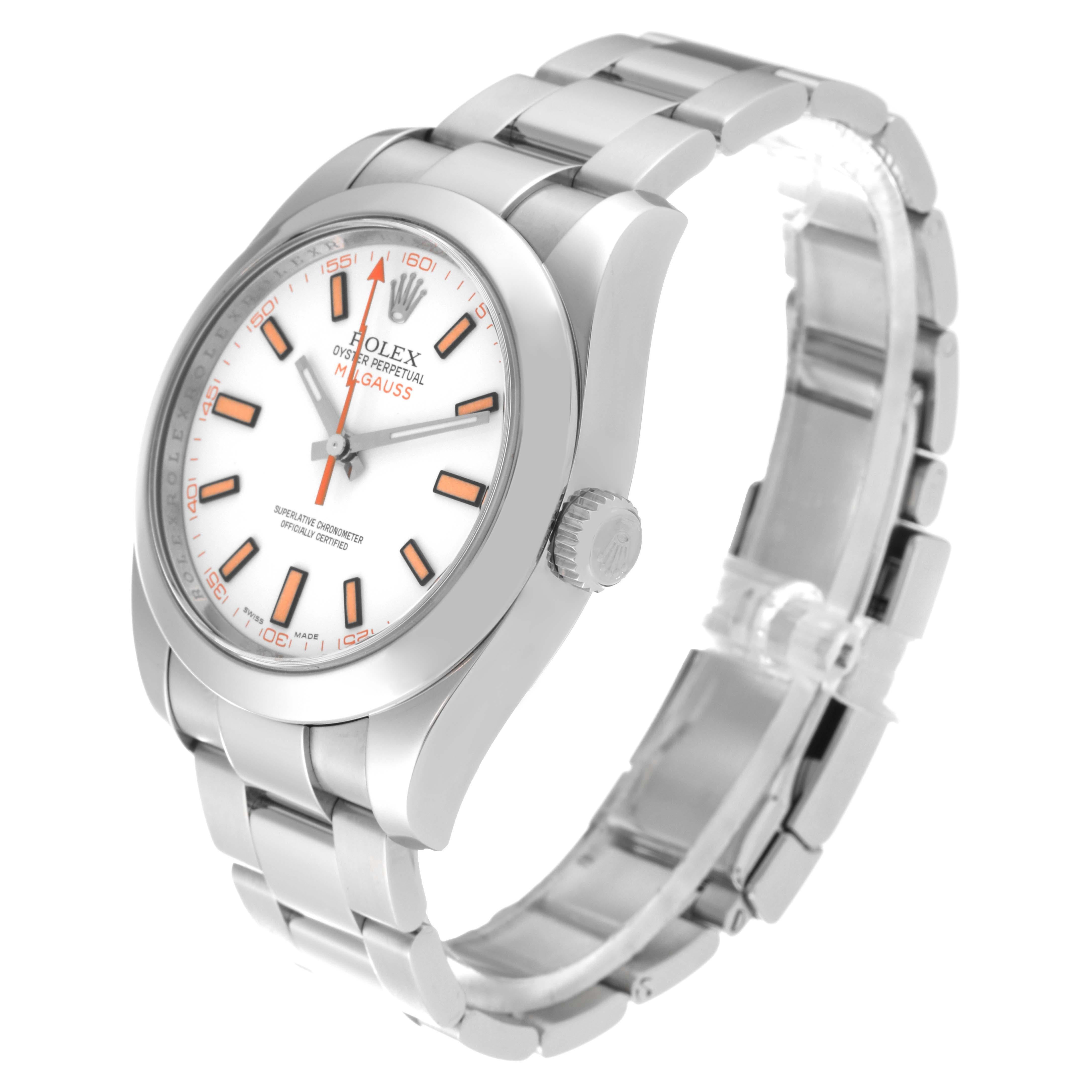 Rolex Milgauss White Dial Orange Markers Steel Mens Watch 116400 Pour hommes en vente