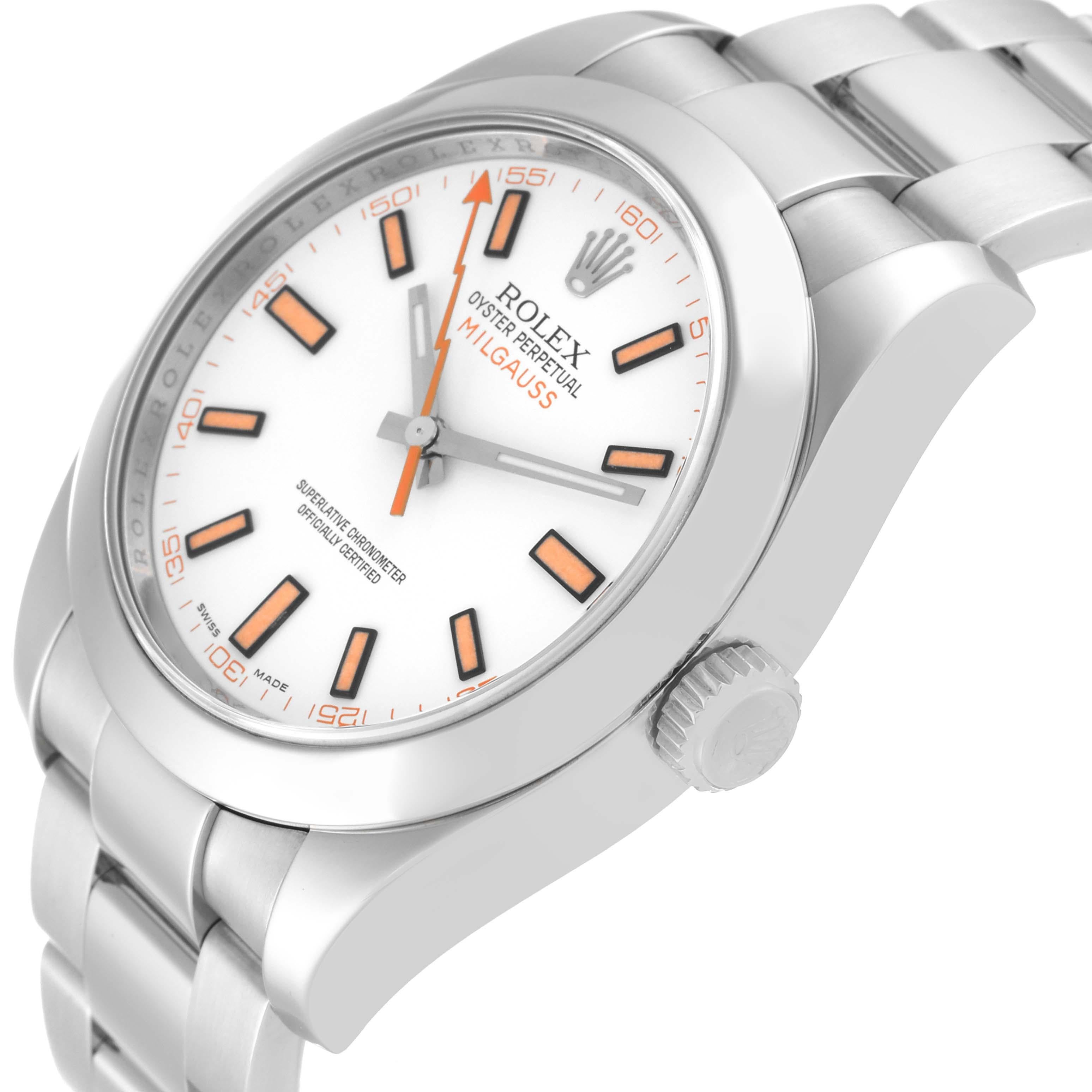 Men's Rolex Milgauss White Dial Orange Markers Steel Mens Watch 116400