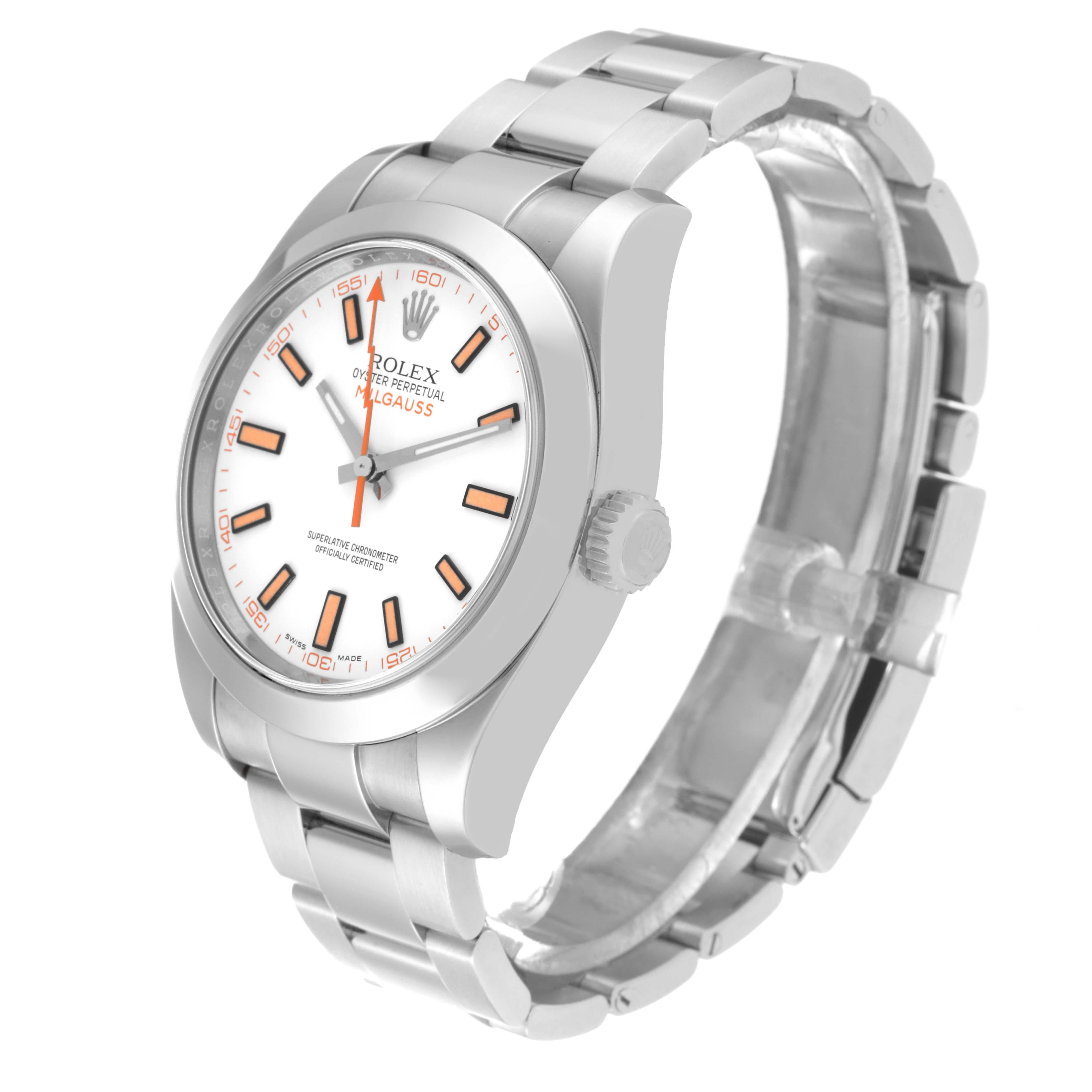 Rolex Milgauss White Dial Orange Markers Steel Mens Watch 116400 5