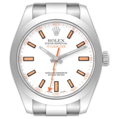 Rolex Milgauss White Dial Orange Markers Steel Mens Watch 116400