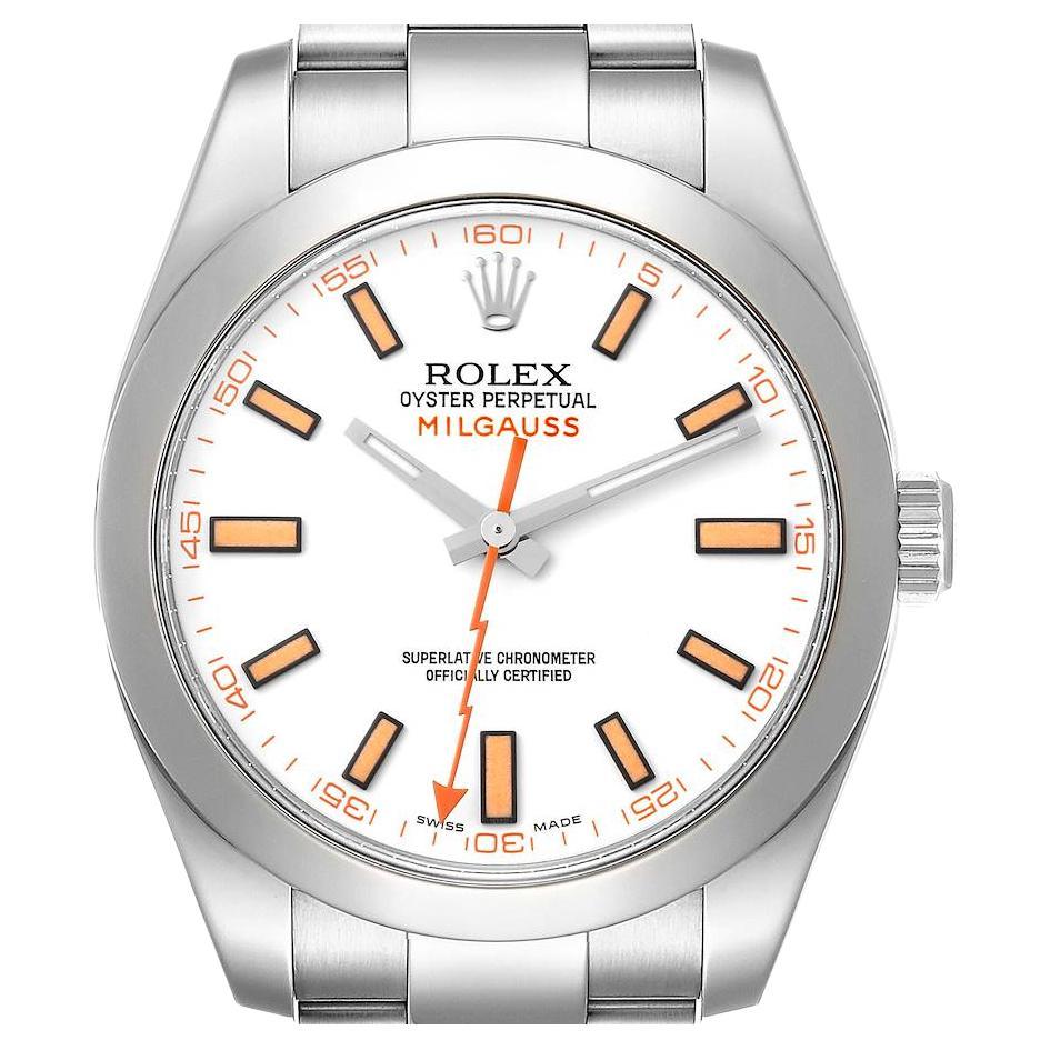 Rolex Milgauss White Dial Stainless Steel Mens Watch 116400V Box Card