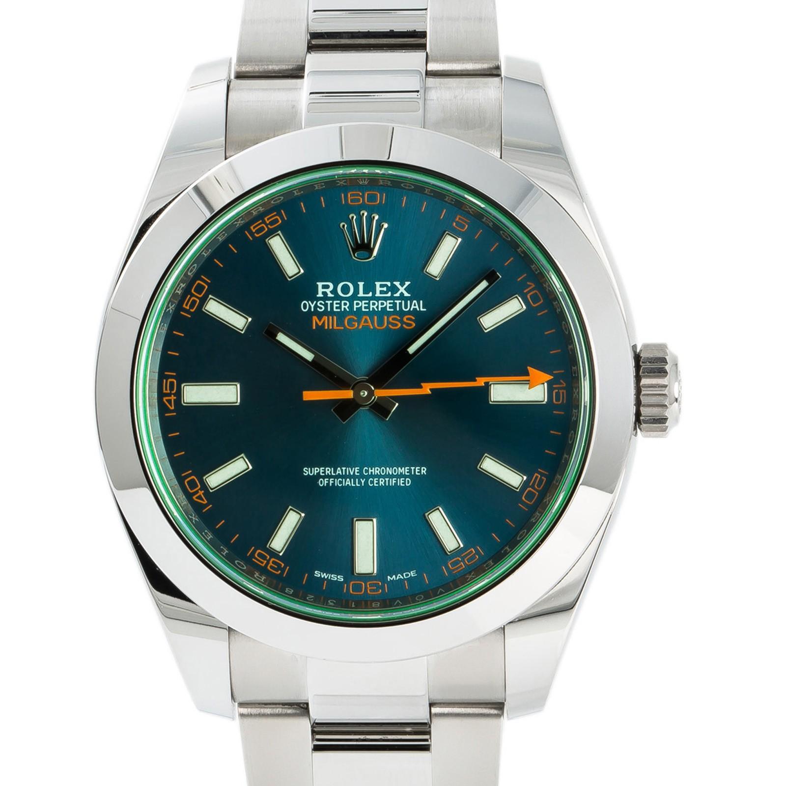 Contemporary Rolex Milgauss 116400, Blue Dial Certified Authentic For Sale