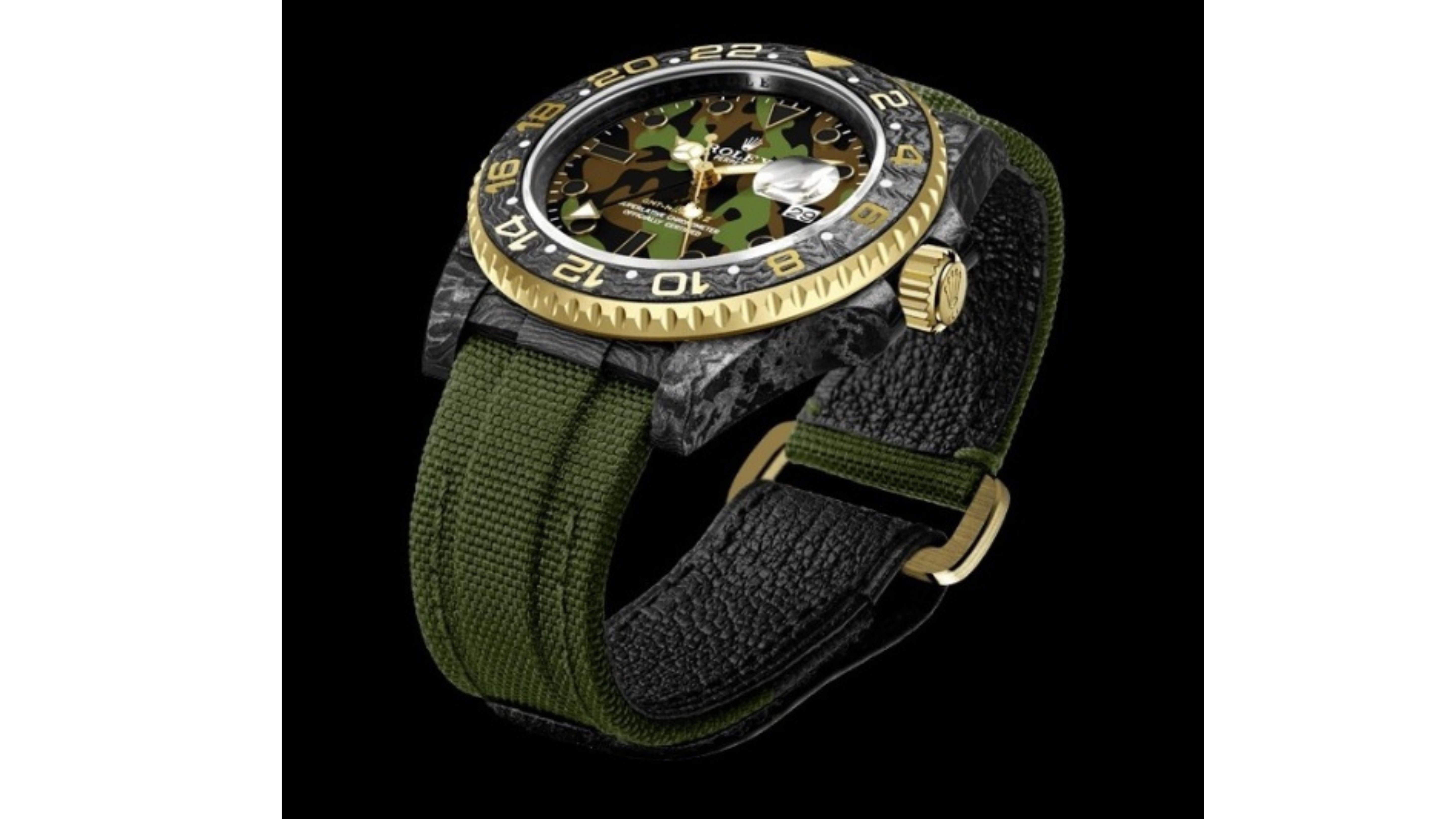 

Rolex Military Watch Perpetual GMI   This is a wow factor for Military   watch  and  Its made from Carbon fibre too. Any can also be custom made too.  It has  a very unique look to it and  will suite any military enthusiast.   More of these to