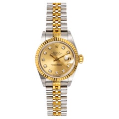 Rolex Mini Datejust 26mm 69173 Champagne Big Diamond Dial SS/YG 2000 Box and Pap